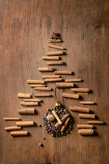 Aromatic spices collection and different coffee beans as Christmas ball
