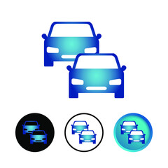 Abstract Two Cars in Line Icon Set