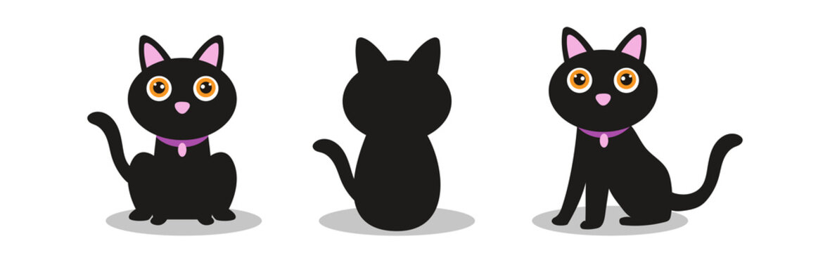Collection of 3 black Halloween cats on white background - Vector