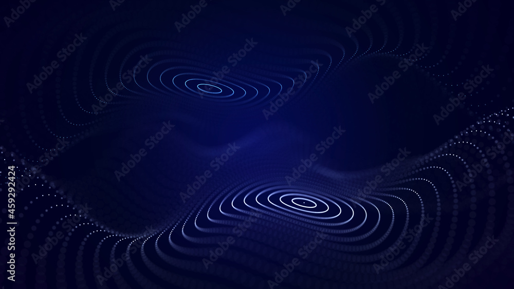Poster a wave of technology intertwined with dots and lines. internet explorer of big data. 3d rendering.