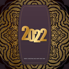 Holiday Flyer 2022 Merry Christmas and Happy New Year burgundy color with winter gold ornament