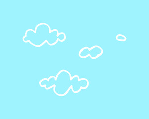 cute clouds are drawn on a blue background. the vector outline illustration of clouds for decorating a creative design.