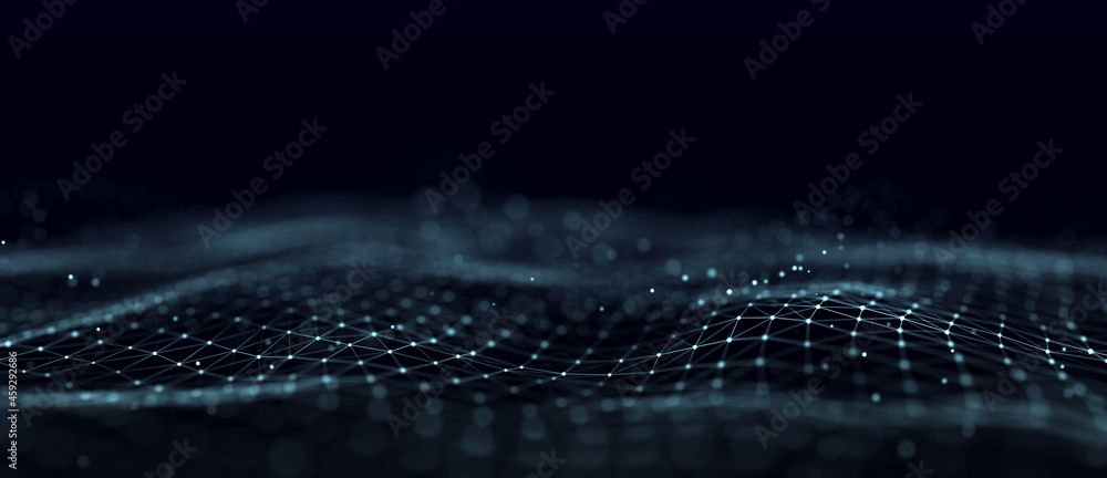 Wall mural Futuristic abstract mesh. A wave of technology. Big data. 3D rendering.