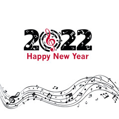 Musical Happy New Year background with notes 2022