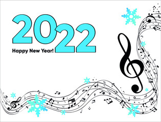 Musical Happy New Year background with notes 2022