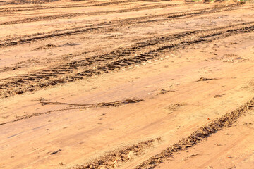 Sandy background. Freshly leveled. Topic - foundation, start of house construction, preparation and...