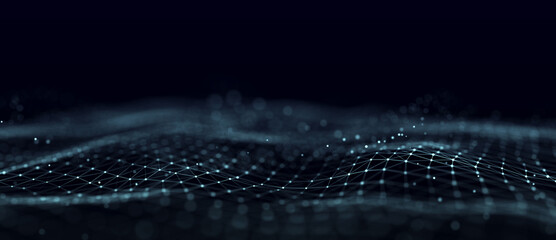 Futuristic abstract mesh. A wave of technology. Big data. 3D rendering.