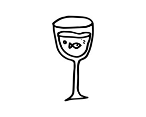 a vector illustration of a wine glass that is filled with water and fish, which can be used for decoration. 