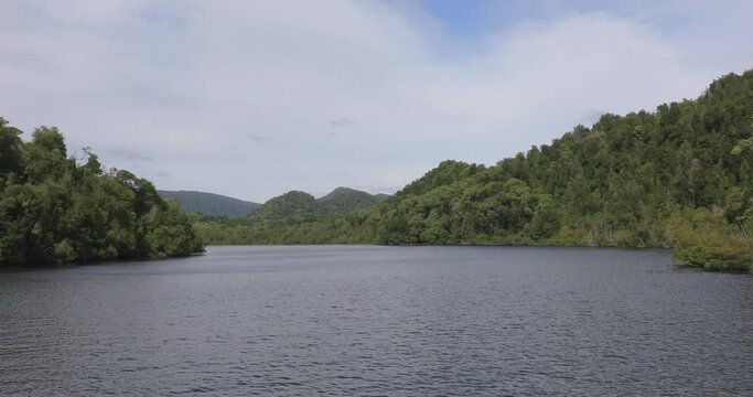 Forward motion on the Gordon River at the Franklin-Gordon Wild Rivers National Park, Strahan, Tasmania, Australia