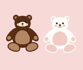 Teddy bear. Soft toy. Vector illustration. Whute teddy bear. Brown teddy bear