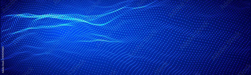 Poster Abstract digital wave of particles. Futuristic point wave. Technology background vector. Vector illustration