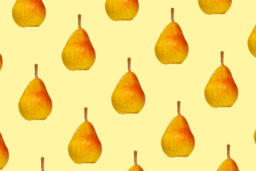 Seamless Pattern of Sweet Pear on light orange background, Creative food concept, Summer fruit