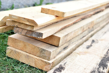 Pine white construction boards at the sawmill