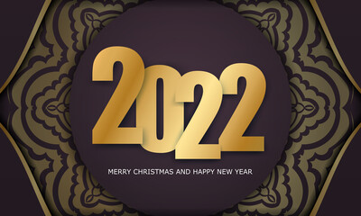 Brochure template 2022 Merry christmas burgundy color with vintage gold ornament