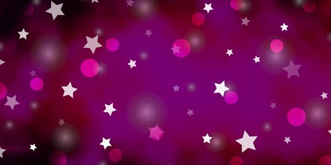 Fototapeta na wymiar Dark Pink vector template with circles, stars. Illustration with set of colorful abstract spheres, stars. Design for wallpaper, fabric makers.