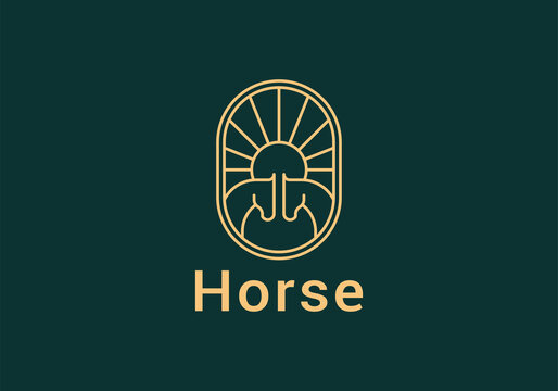 horse linear outline with Sun icon logo design elements - unicorn vector
