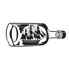 A ship in a bottle. Souvenir adventure ship in a glass bottle