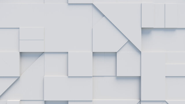 Abstract background created from interlocking White Blocks. Tech 3D Render . 