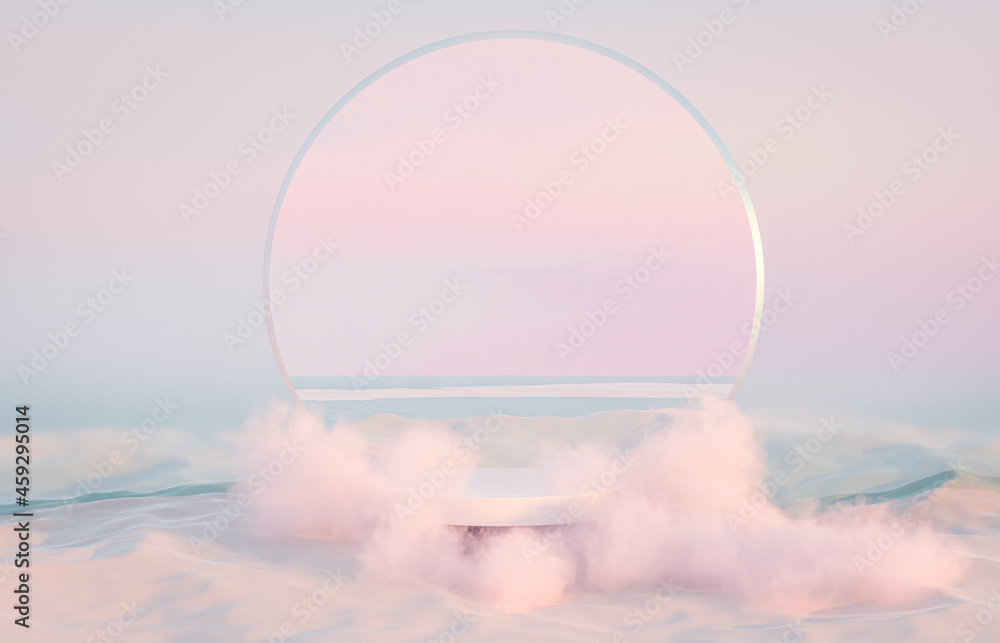 Aufkleber abstract winter christmas landscape scene background with product stand. 3d rendering.