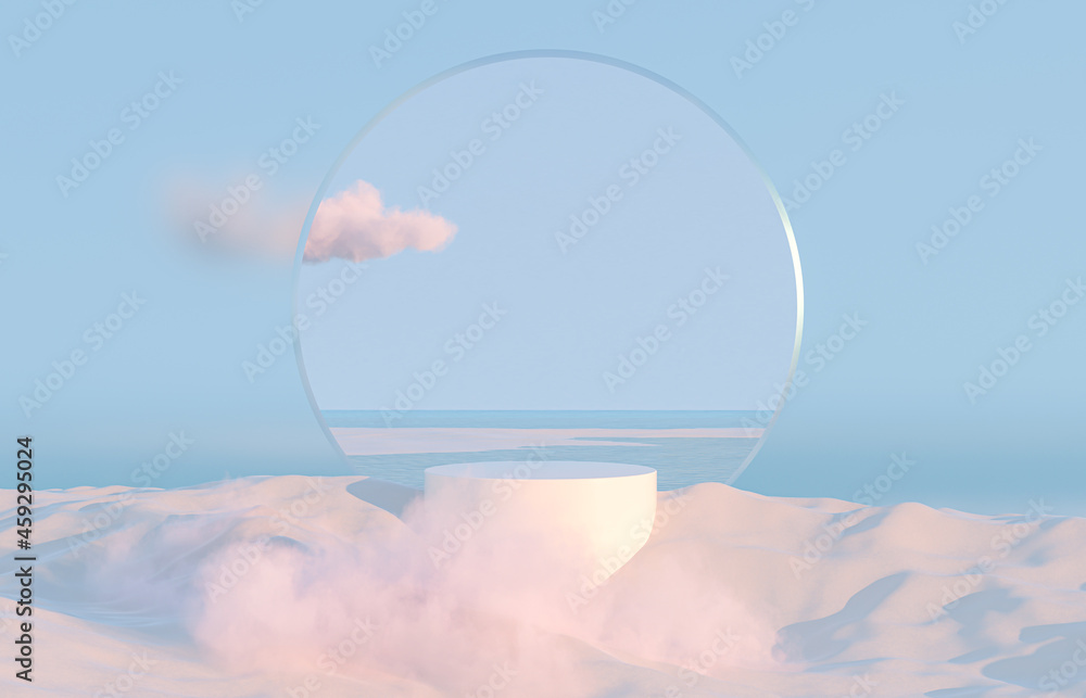 Aufkleber abstract winter christmas landscape scene background with product stand. 3d rendering.