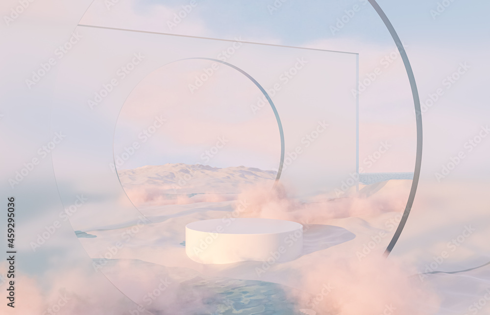 Poster abstract winter christmas landscape scene background with product stand. 3d rendering.