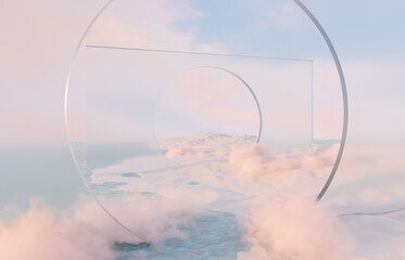 Abstract winter Christmas landscape scene background. 3d rendering.