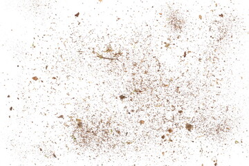 Dust organic, crushed rotten wood isolated on white background and texture, top view