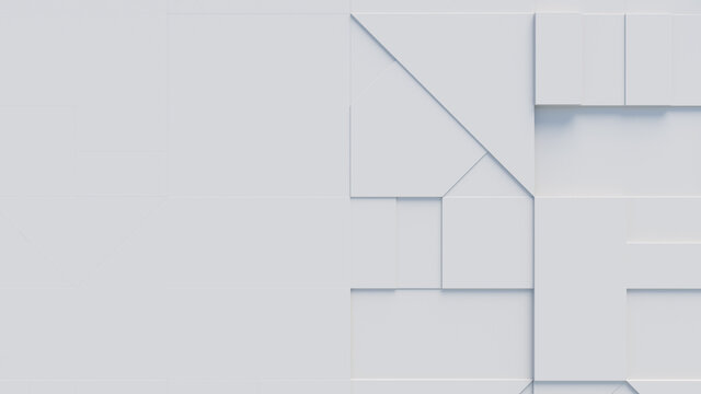 Abstract background created from interlocking White Shapes. Tech 3D Render with copy-space. 