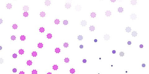 Fototapeta na wymiar Light purple vector beautiful snowflakes backdrop with flowers.