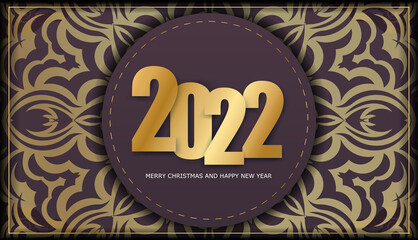 Template Greeting Brochure 2022 Merry christmas burgundy with luxury gold ornaments