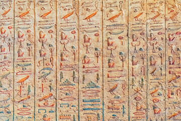 Egyptian hieroglyphs in the tombs, Luxor, Egypt