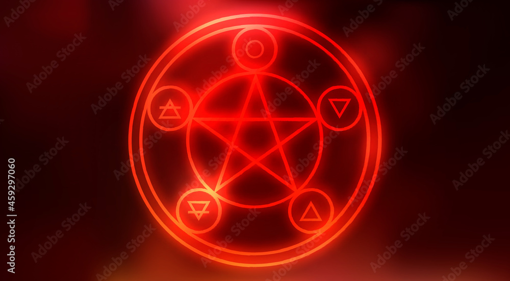 Wall mural Halloween illustration with pentagram on red background for decoration design