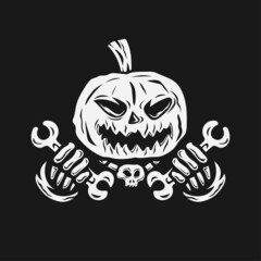 pumpkin head holding a wrench vector illustration