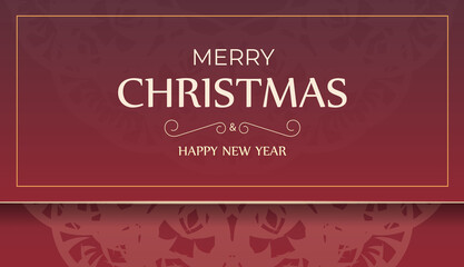 Brochure Merry Christmas and Happy New Year Red color with vintage pattern