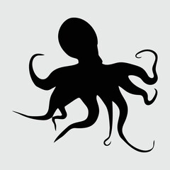 Octopus Silhouette, Octopus Isolated On White Background