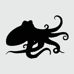Octopus Silhouette, Octopus Isolated On White Background
