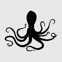 Octopus Silhouette, Octopus Isolated On White Background