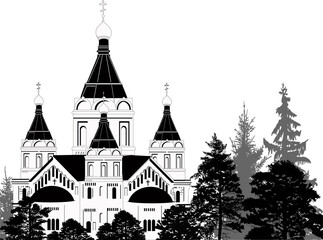 Obraz premium orthodox charch in forest on white