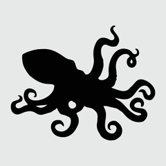 Octopus Silhouette, Octopus Isolated On White Background