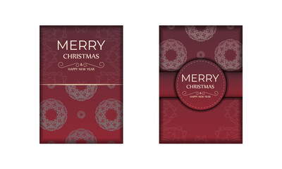 Red color merry christmas and happy new year flyer with winter pattern