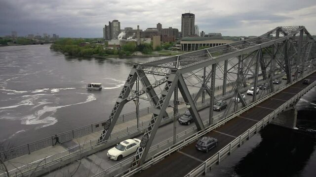slow moving cars on a bridge 