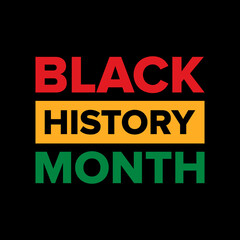 Fototapeta premium Black History Month square banner with typography. Black History Month text isolated on black background. Black History Month vector design template for social media post, poster, cover, banner etc.