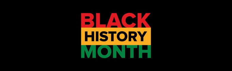 Black History Month banner with bold text on black background. Black History Month vector banner design