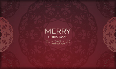 Holiday card Merry Christmas and Happy New Year Red color with vintage pattern