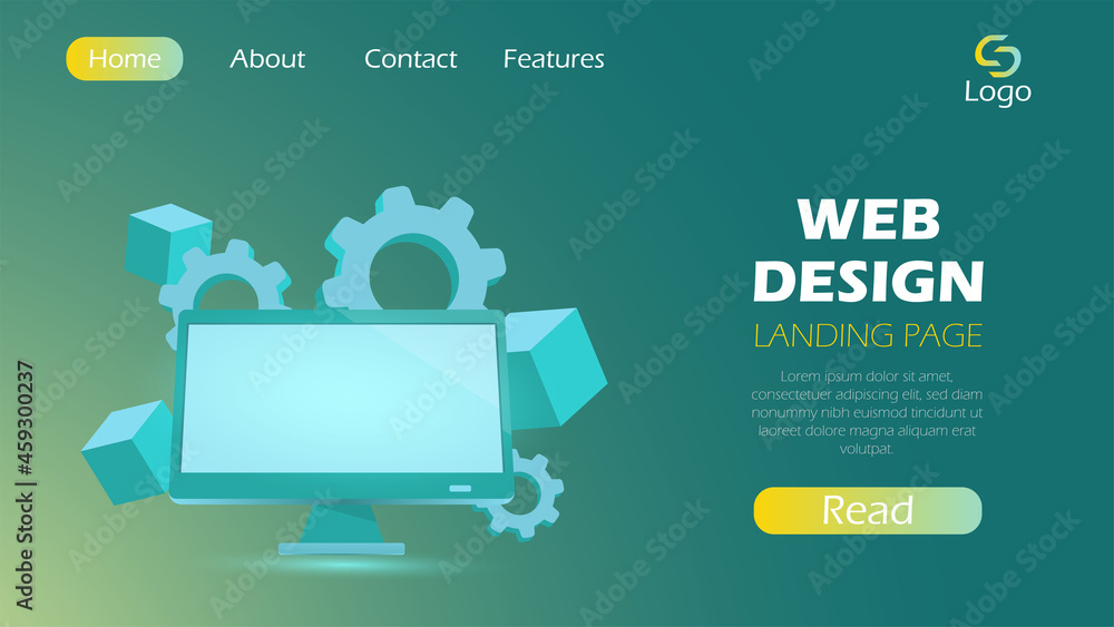 Wall mural landing page and background with technology component objects