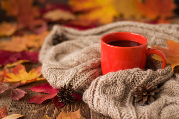 autumn still life with coffee cup