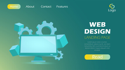 Landing Page and background with technology component objects