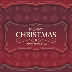 Holiday card Merry Christmas Red color with winter ornament