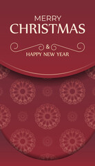 Holiday card Happy New Year Red color with vintage ornament
