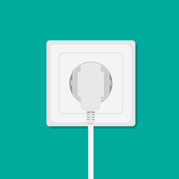 Plug inserted in electrical outlet. Electric plugs and socket. Vector illustration.